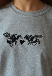 Heart bee's embroidered design on organic t-shirt