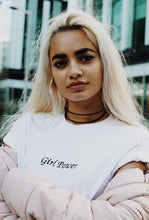 Load image into Gallery viewer, Girl power slogan embroidered organic t-shirt.