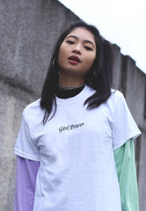 Girl power slogan embroidered organic t-shirt.