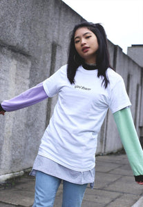 Girl power slogan embroidered organic t-shirt.