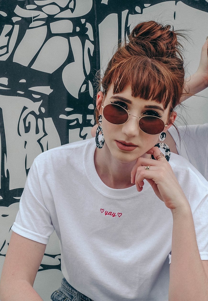 YAY slogan embroidered organic t-shirt.